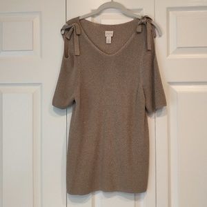 Short Seeve Cold Shoulder Top w/Silver Thread